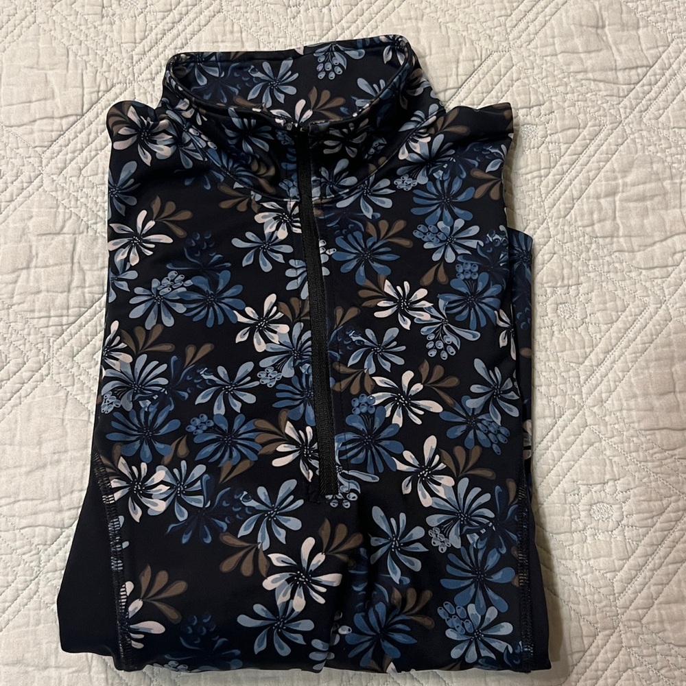 Kerrits Floral Black and Blue Quarter-Zip Top XS